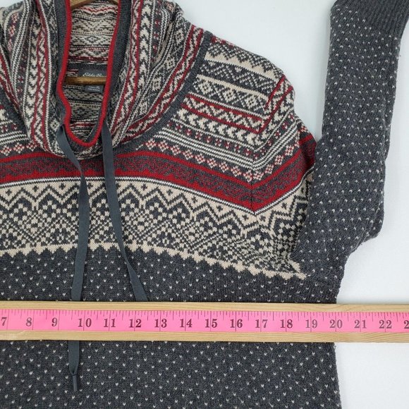 Eddie Bauer Womens Nordic Wool Cowl Neck Pullover Sweater Size XL Gray Red - Picture 13 of 14